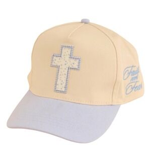 Faith Over Fear Cross Trucker Snapback Hat Adjustable Feminine Blue Tan Cap New